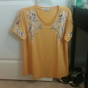 Mustard colored embroidered top